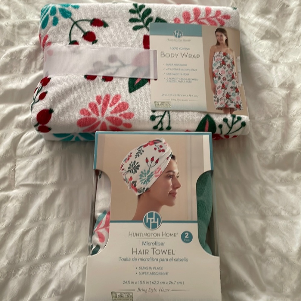 NEW Body Wrap and matching Hair Towel (2) Huntington Home